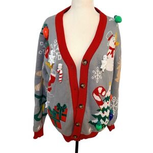 NEW Women's Ugly Christmas Cardigan Sweater Medium Snowman Santa Claus